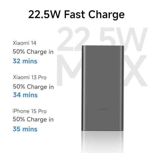 Xiaomi Pocket Power Bank 10000mAh 22.5W with Built-in Cable | Super Fast Charging PD |Smart 12 Layer Protection|Triple Output Ports|Supports Android,Apple, Tablets, Earbuds,Watch(MI Powerbank),Blue