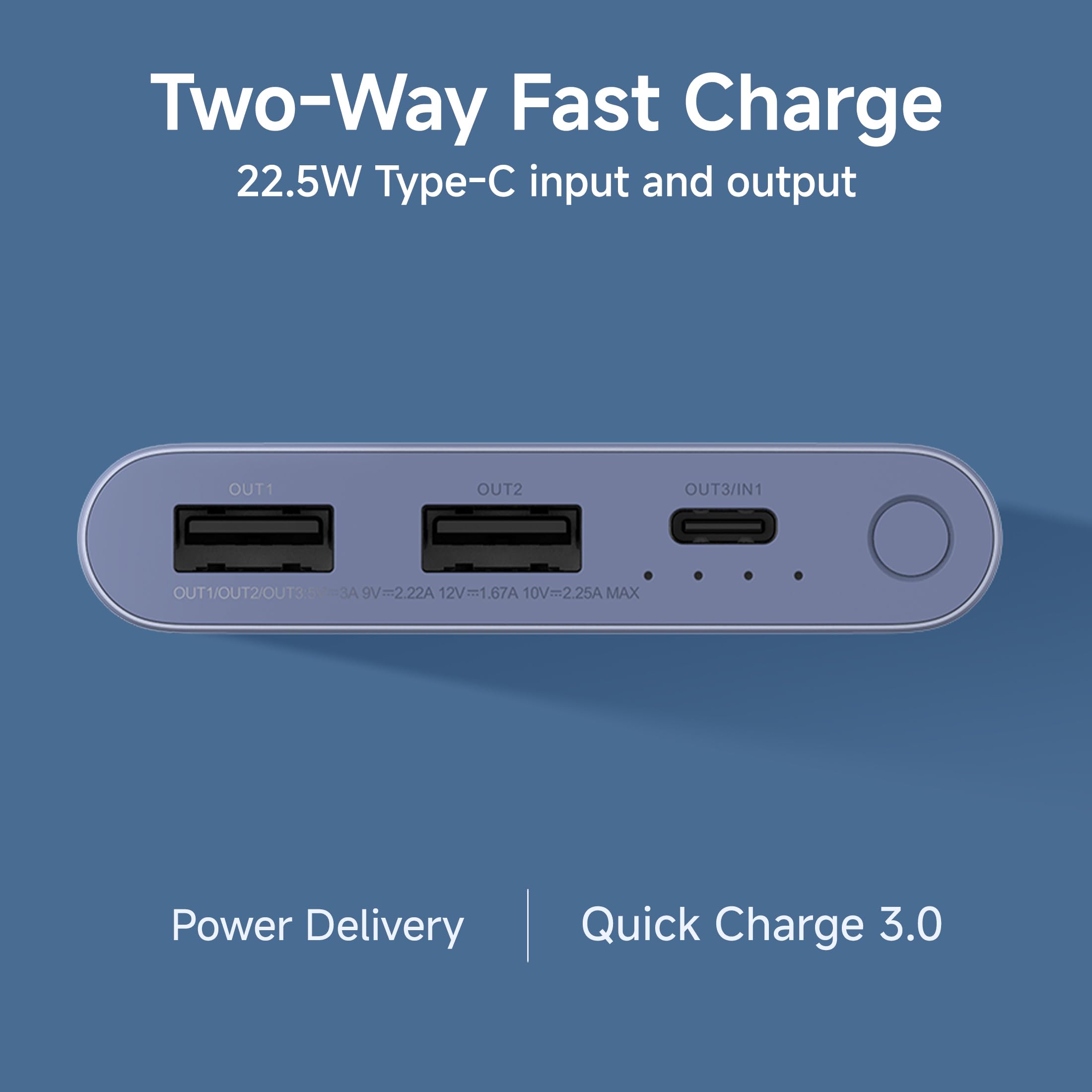 Xiaomi Pocket Power Bank 10000mAh 22.5W with Built-in Cable | Super Fast Charging PD |Smart 12 Layer Protection|Triple Output Ports|Supports Android,Apple, Tablets, Earbuds,Watch(MI Powerbank),Blue