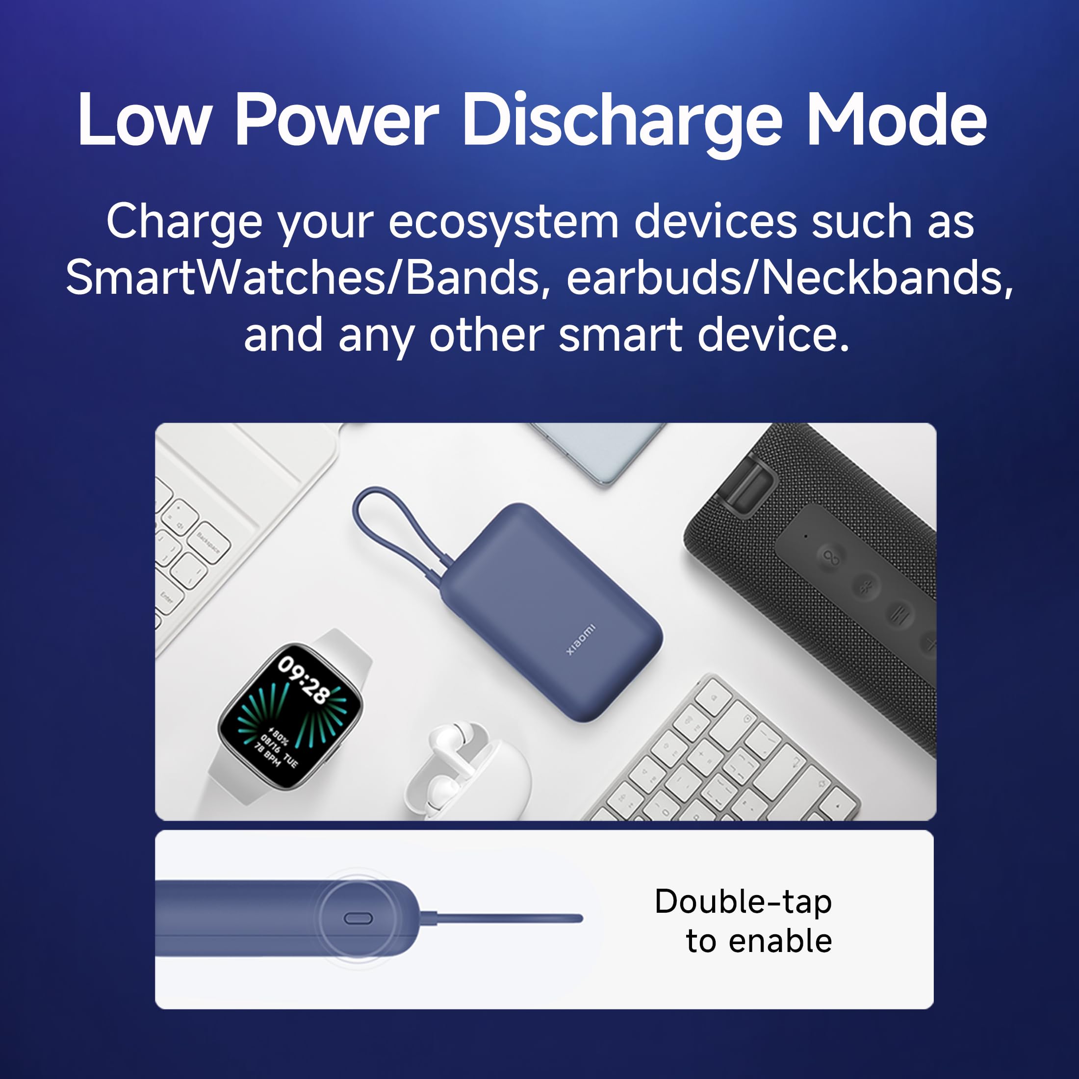 Xiaomi Pocket Power Bank 10000mAh 22.5W with Built-in Cable | Super Fast Charging PD |Smart 12 Layer Protection|Triple Output Ports|Supports Android,Apple, Tablets, Earbuds,Watch(MI Powerbank),Blue