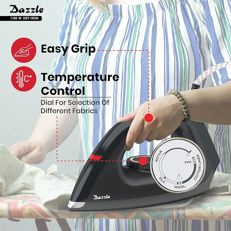 Havells Dry Iron Dazzle 1100 Watts, Iron Press, Greblon Non Sick Soleplate with German Technology| Shock Proof Body| Aerodynamic Design, 360° Swivel Cord|2 Years Door Step Warranty by Havells 